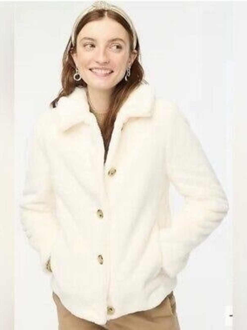 J.Crew Factory Faux Fur Jacket, Ivory, NWOT
